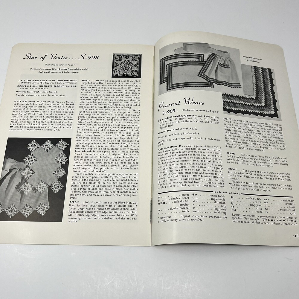 1956 Coats & Clark's Hostess Book Crochet Needlework Pattern 325