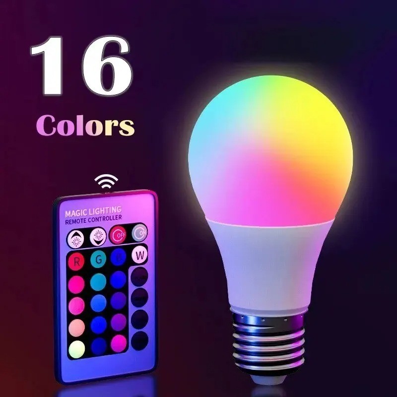 Multicolor LED Bulb E27 - 16 RGB Colors, Dimmable, Remote-Control Smart Light