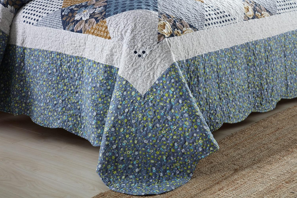 3-Piece King Bedspread Quilt Sets Patchwork Floral Oversized Reversible Soft Qui