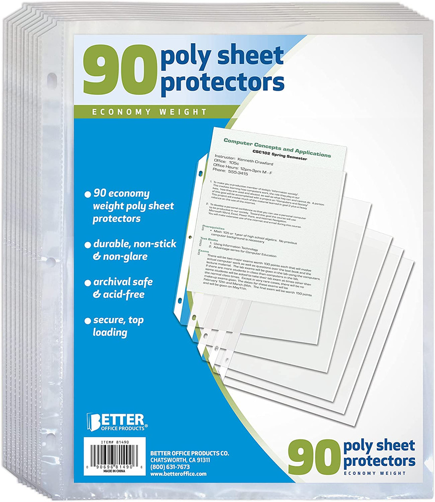 90 Count Sheet Protectors 100 Percent Poly Sheet Protect