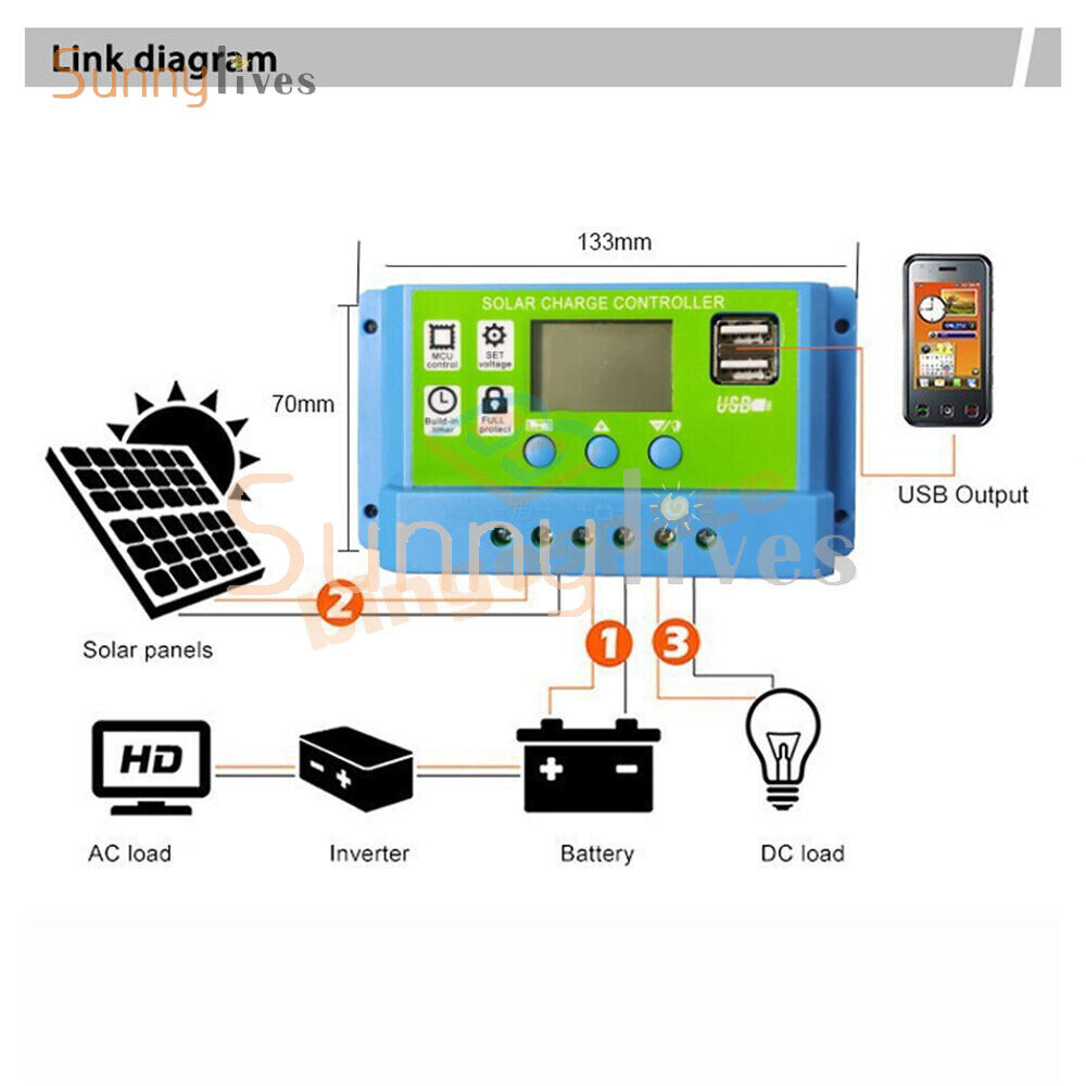 10A 20A 30A LCD display Photovoltaic Solar Charging Universal Controller