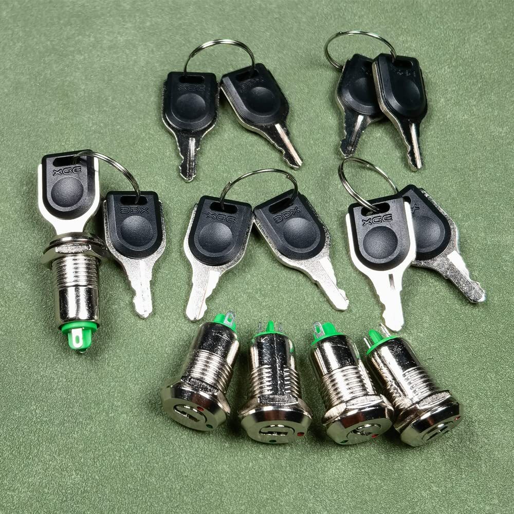 12mm On/Off Metal Key Lock Switch Maintained Latching Key Switch 5 Pack