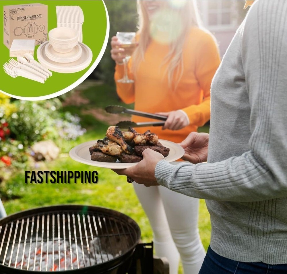 Dinnerware Set Disposable Paper Plates and Cutlery Set 100% Biodegradable