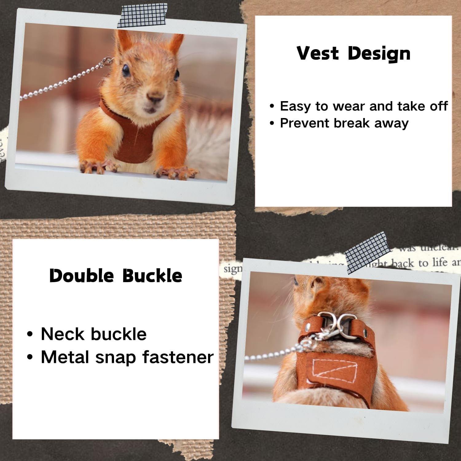 3 Pack Squirrel Harness and Lesh Set Adjustable Leather and Traction Rope Strap