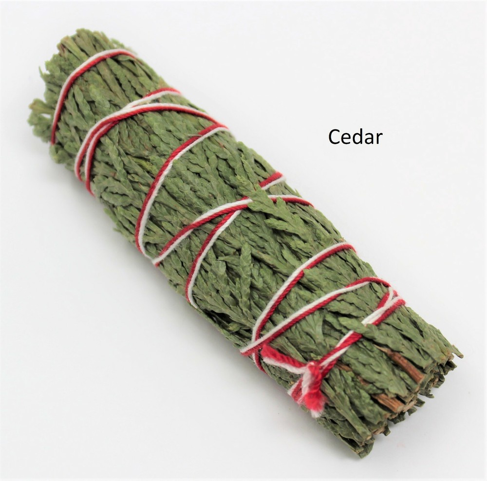 SAGE SMUDGE STICKS: BLUE, CEDAR & YERBA SAMPLER 3 PACK & WHITE FEATHER SMUDGING