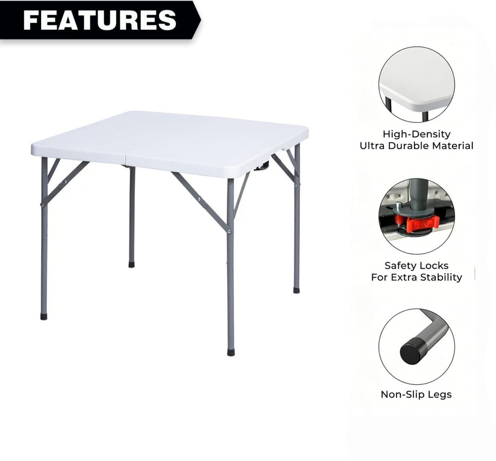 34" Square Folding Table, Plastic Commercial Folding Card Table with Collapsi...