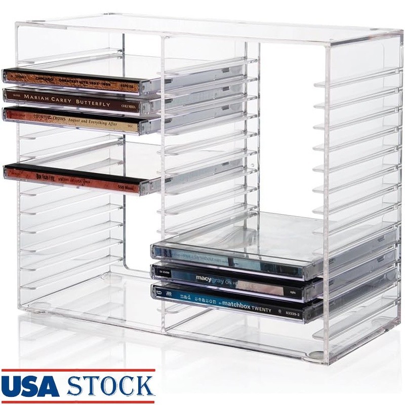 Stackable Clear Plastic CD Organizer w/Rubber Feet Rectangular Jewel Case Holder