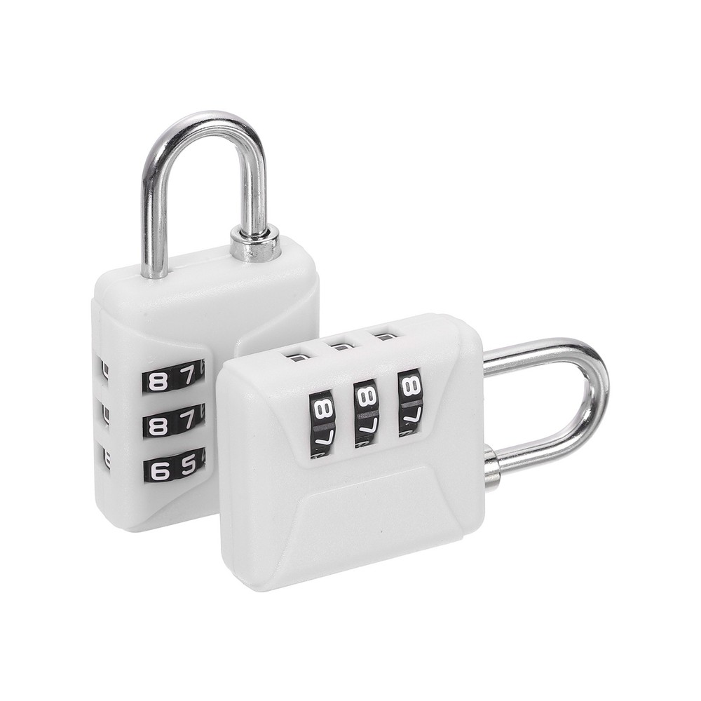 2pcs Resettable 3 Digit Plastic Combination Padlock, White (60 x 32mm)