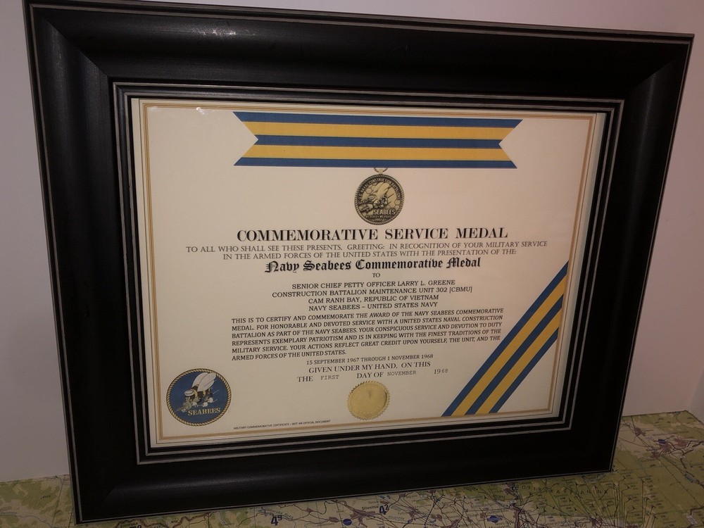 NAVY SEABEES COMMEMORATIVE MEDAL CERTIFICATE ~ Type 1