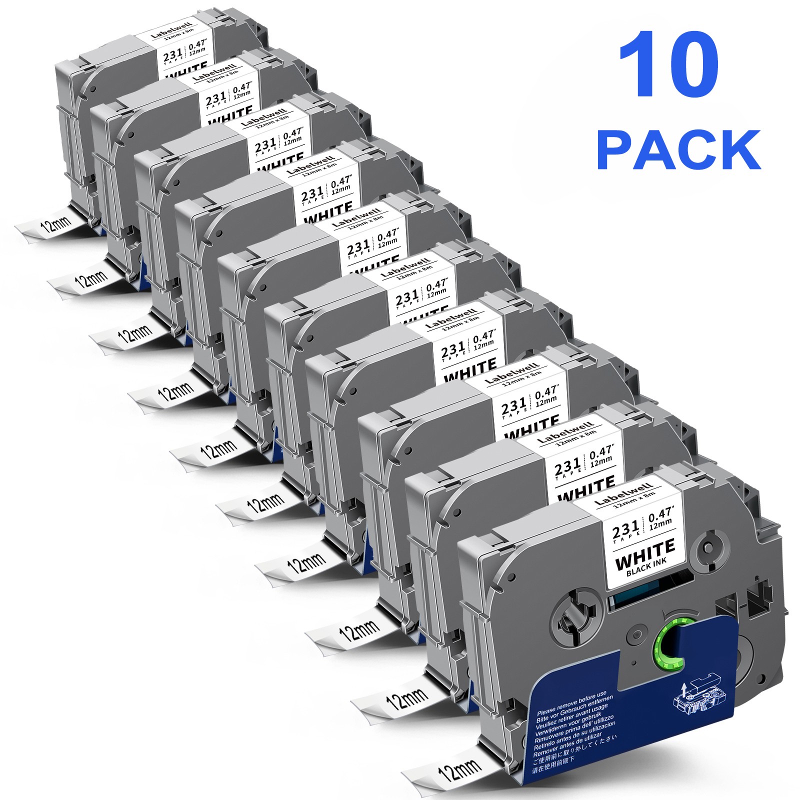 100PK For Brother P-Touch TZe-231 TZ231 12mm White Standard Laminated Label Tape