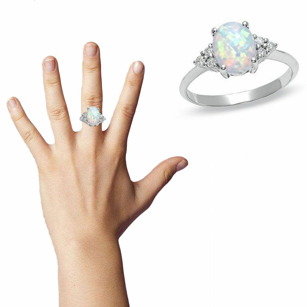 Silver Fire Opal Ring in 925 Sterling Gemstone Jewelry Ring Size 6 -10 Hot