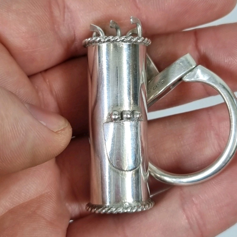 Solid Silver Miniature Golf Bag Key Ring Stamped 925