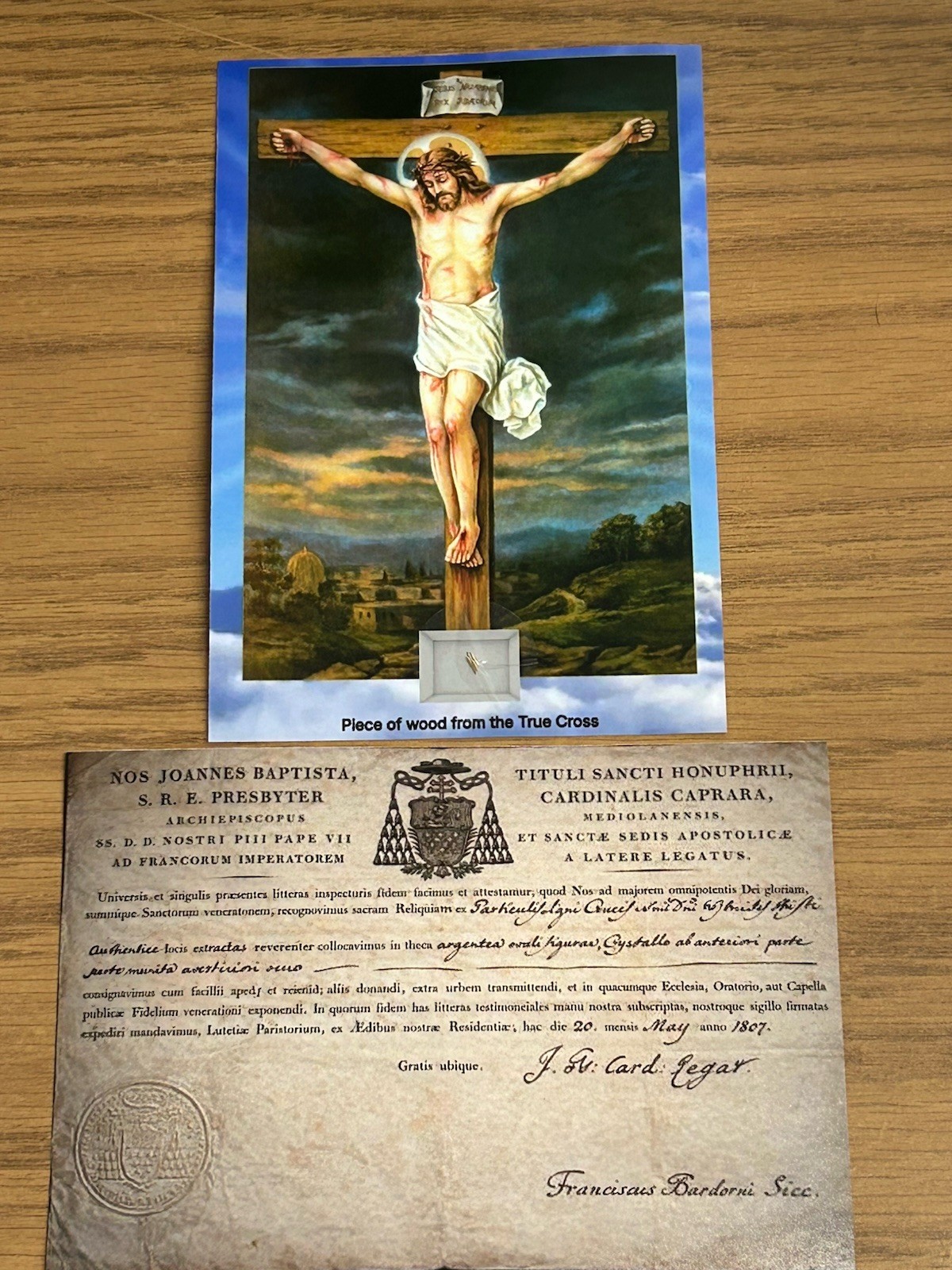 Piece Of Wood From The True Cross relic Catholic Church card