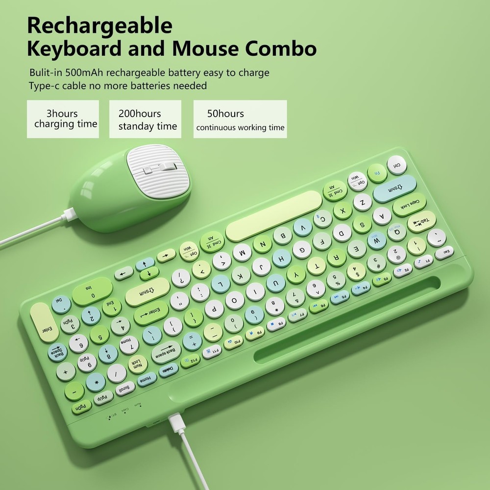 Bluetooth Keyboard and Mouse Wireless, Multi-Device Rechargeable Keyboard and...