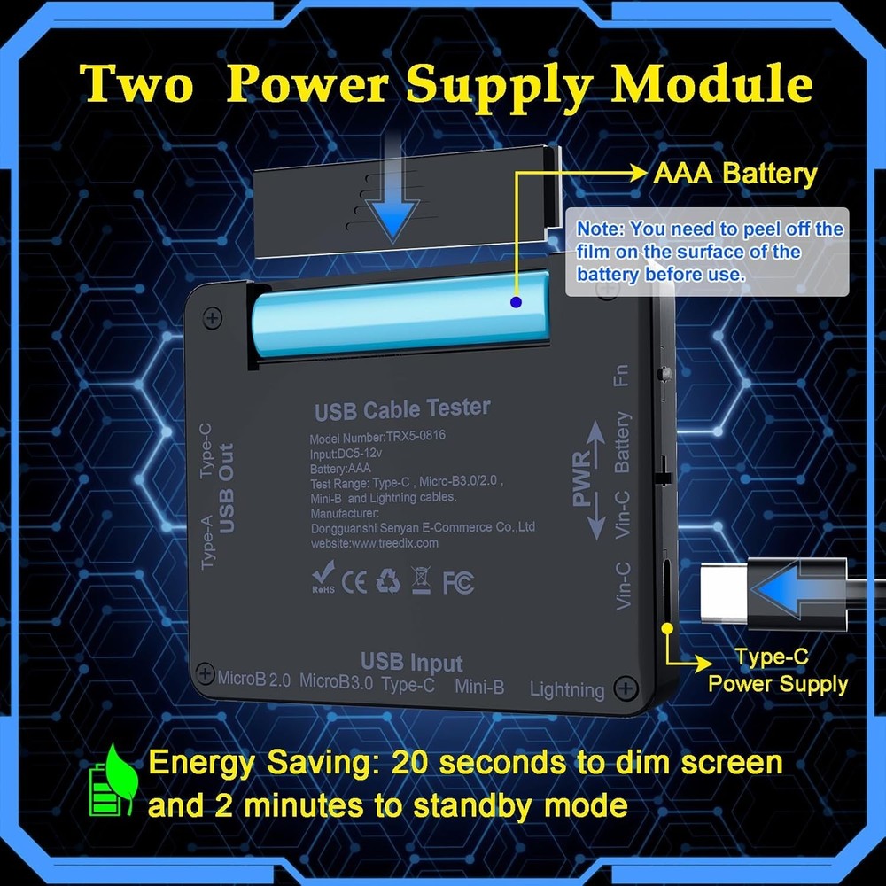 USB Cable Tester with Color Screen for PD 3.0 3.1 Detection Continuity Check