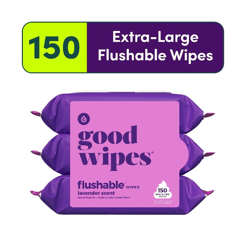 goodwipes Flushable Butt Wipes, Lavender Scented, 3 Pack, 150 Total Wipes