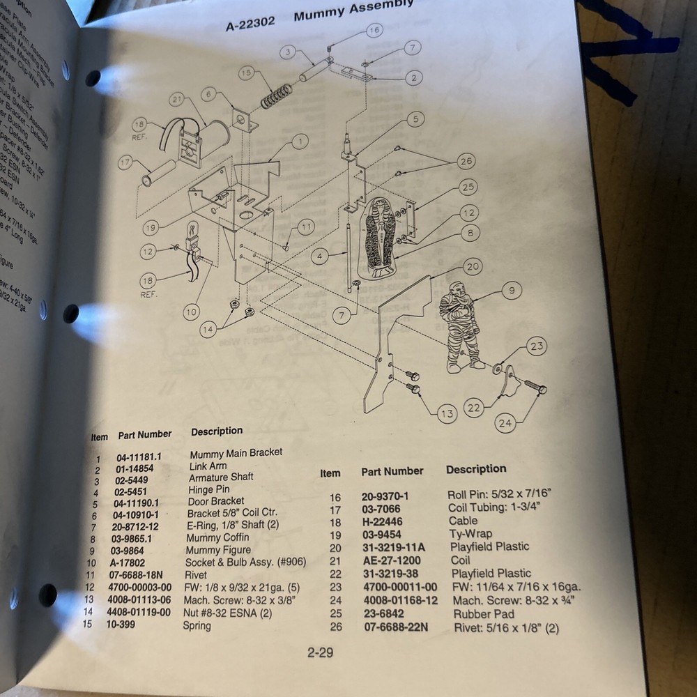 Original Monster Bash Williams Pinball arcade game manual