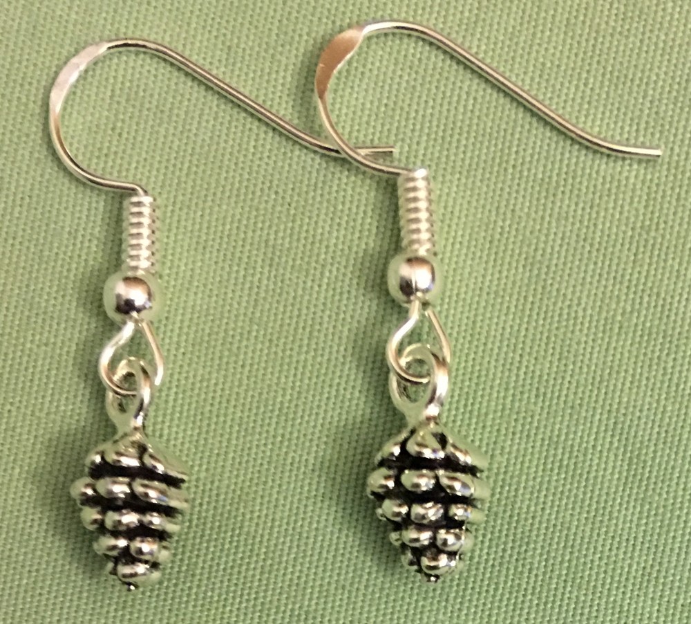 PINECONE EARRINGS - Pewter with Sterling Silver Ear Wires WINTER PINE TREE