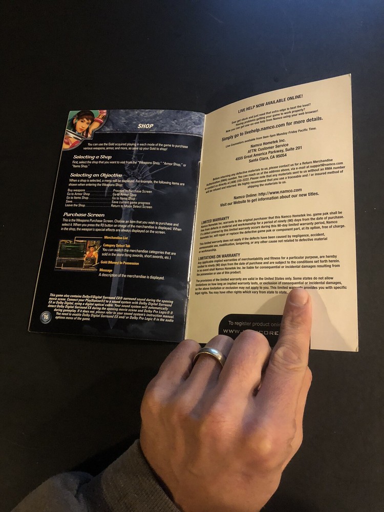 soul calibur 3 ps2 manual only