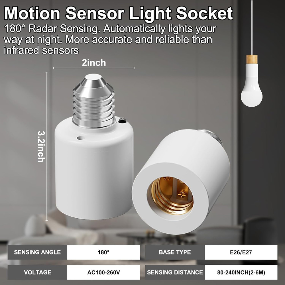 Motion Sensor Light Socket, E26/E27 Motion Sensor Light Sockets Motion-Sensing A