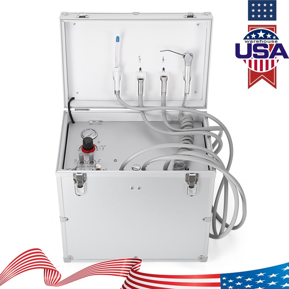 Portable Dental Mobile Delivery Unit Rolling Case Suction Air Compressor System