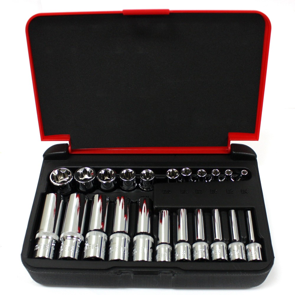 22 pc 1/4" & 3/8" Drive Female Torx Socket Set E4-E8 E10-E18 Deep & Shallow