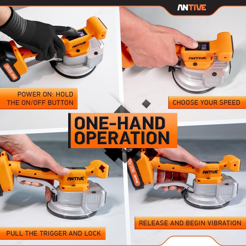 Precision Tile Suction Tool - 20V Ergonomic Vibrator for Flawless Installation