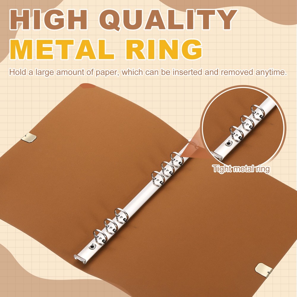A5 Leather Binder Journal Cover, 6 Ring Elastic Closure, Gray