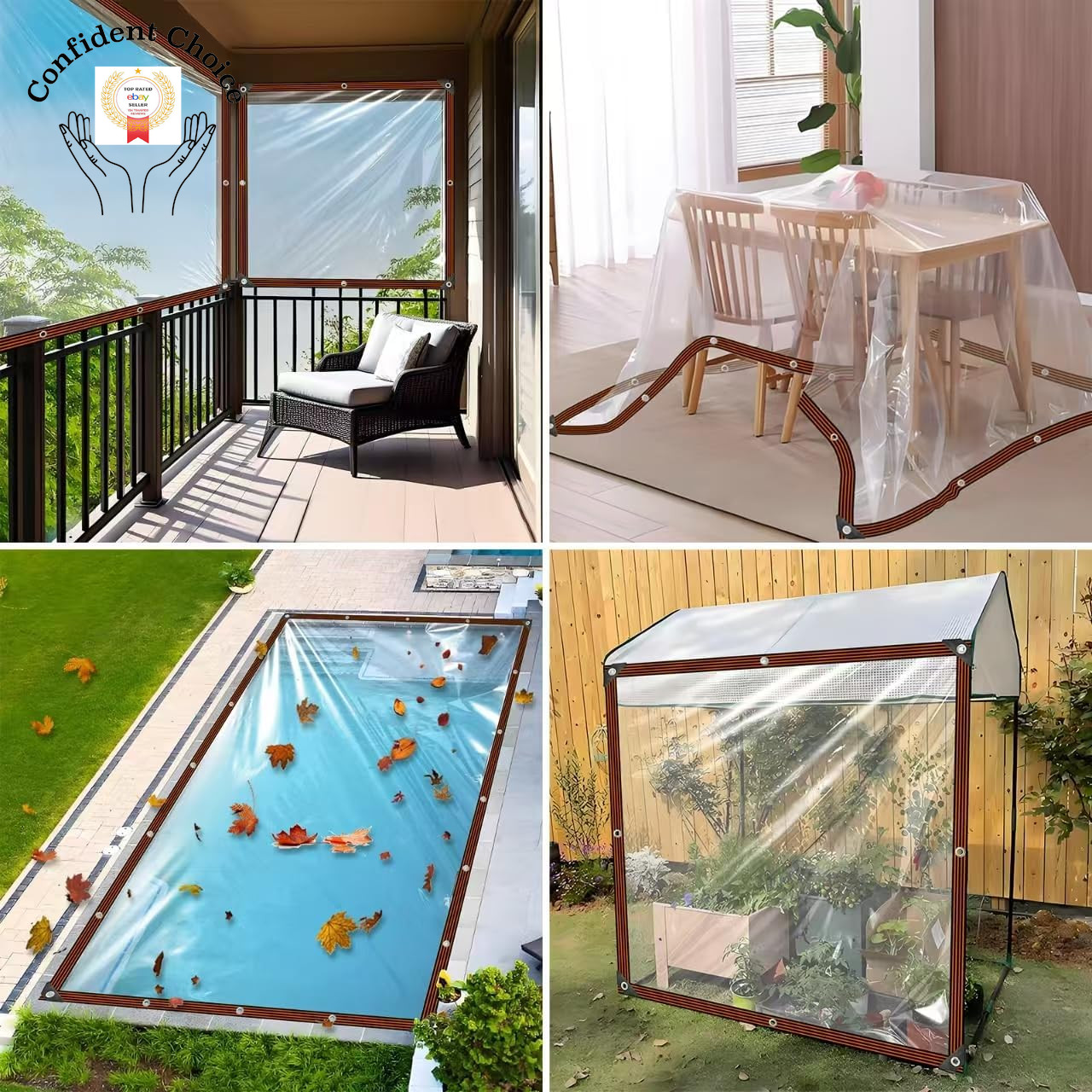 Clear Tarps Heavy Duty Waterproof - 8X10Ft Clear Plastic Tarp with Grommets Tran