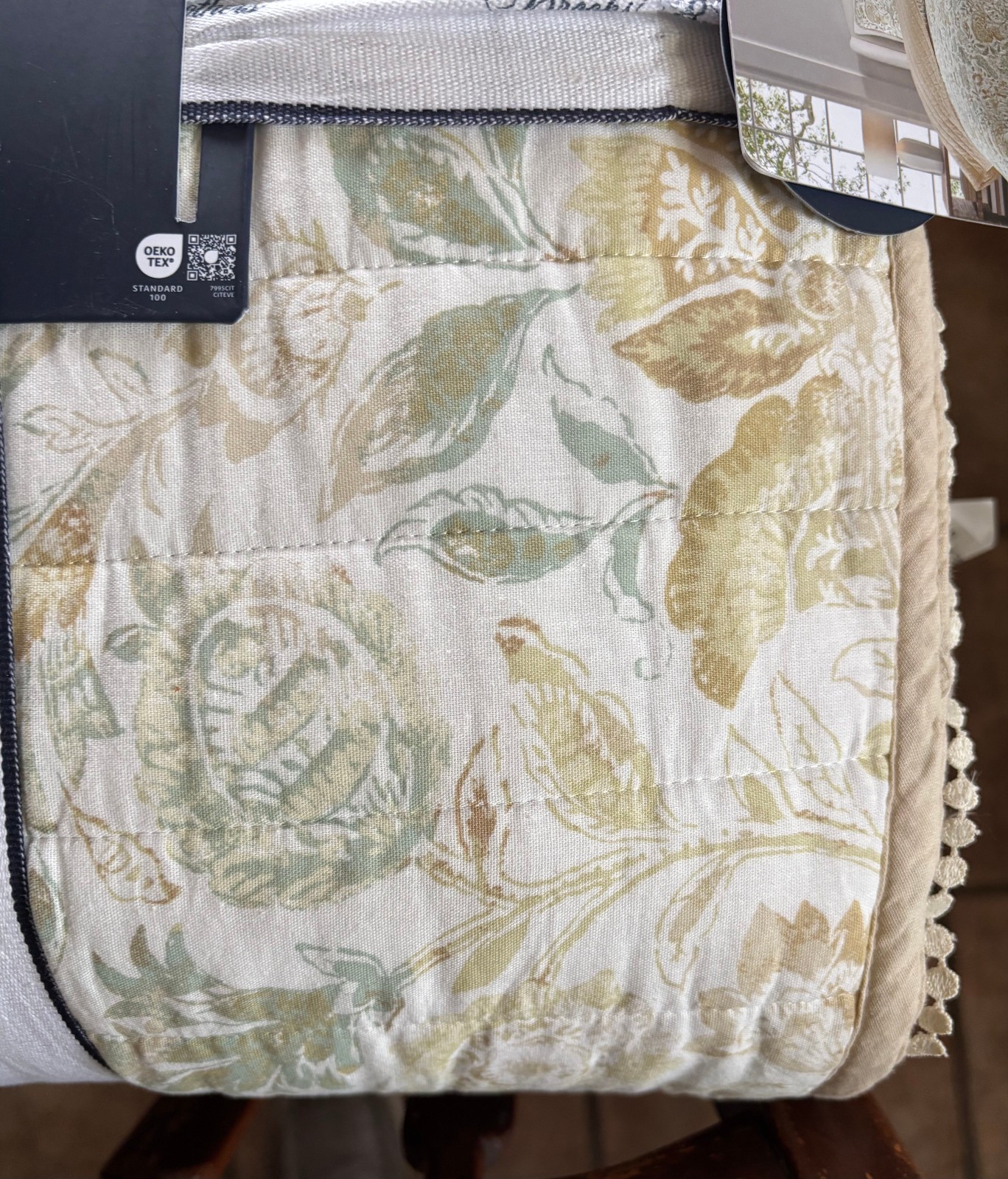 NEW Brooks Brothers Floral Bird King Size Cotton Quilt Set Scallop Border