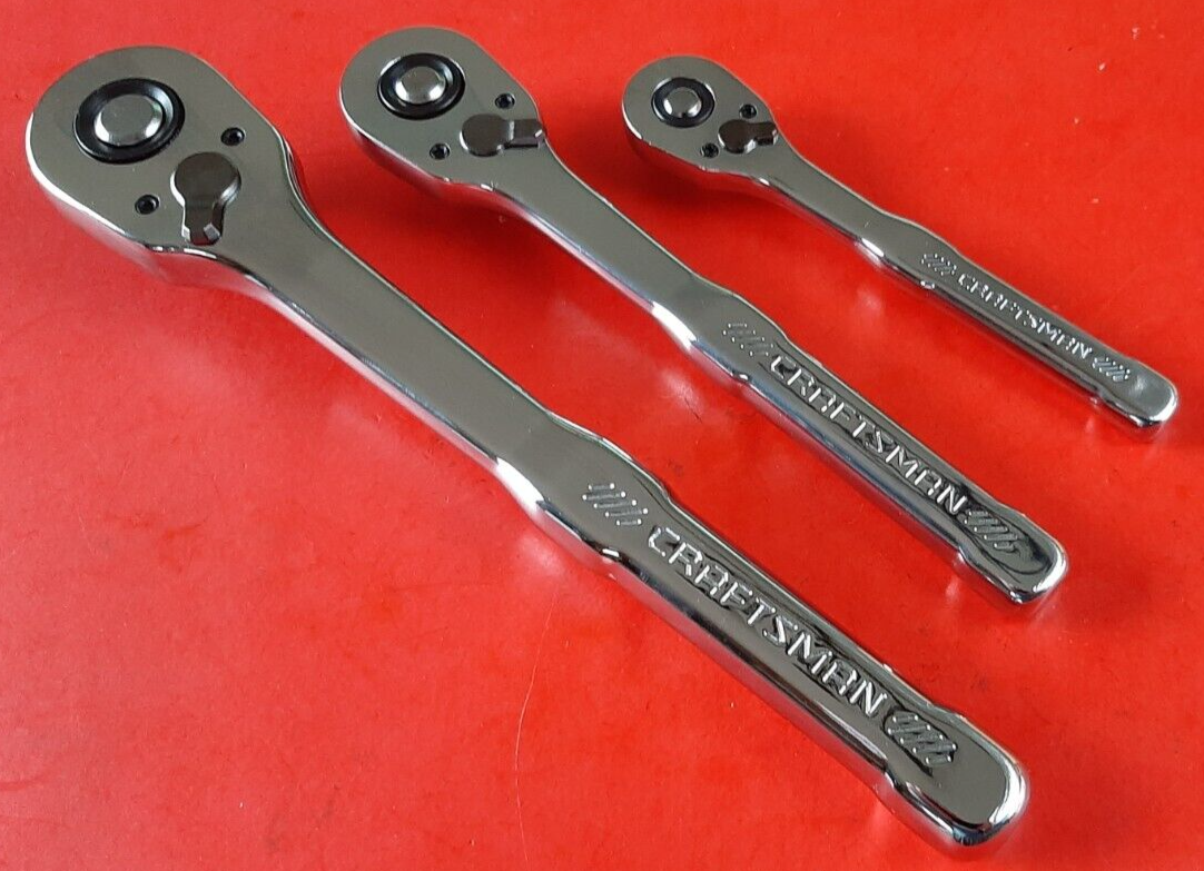 NEW CRAFTSMAN 3 Piece FULL POLISH Thin Low Profile 72T Ratchet Set 1/4 3/8" 1/2"