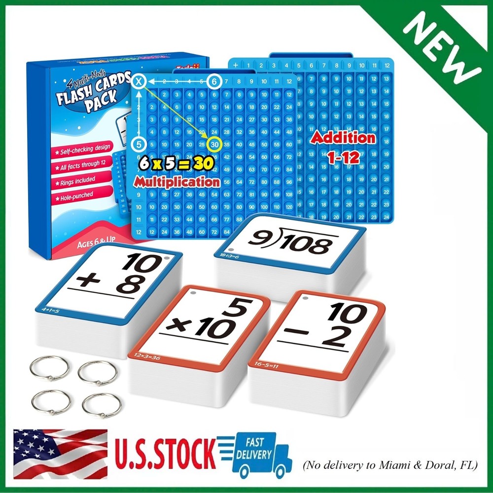 Math Flash Cards + Math Board, Multiplication Flash Card Times Table C...
