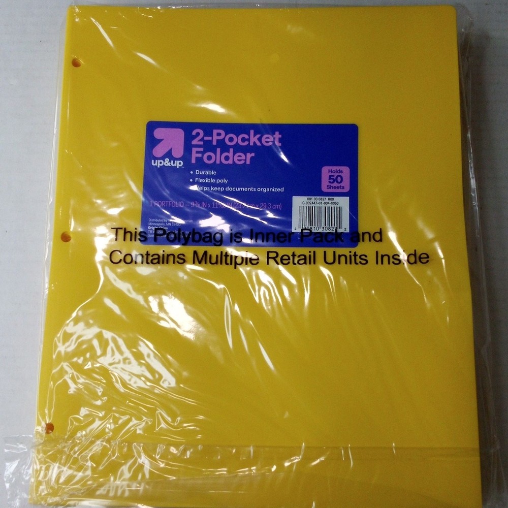 12-Pack - 2‑Pocket 3‑Hole Punch Plastic Folder – Yellow – 12‑Pack