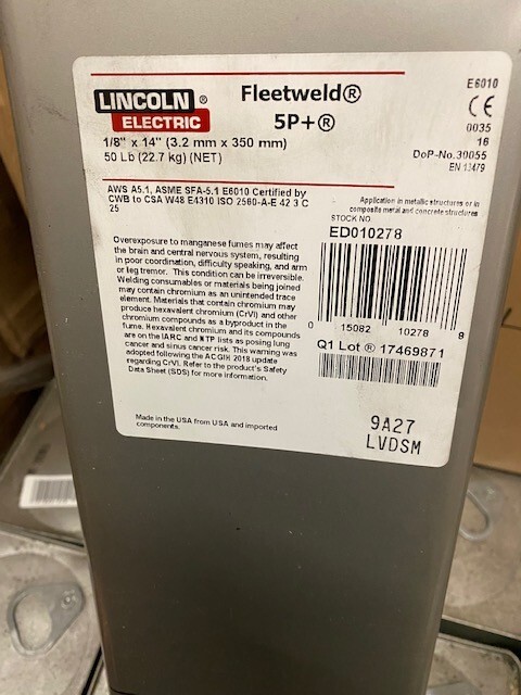 LINCOLN ELECTRIC ED010278 Stick Electrode, Carbon Steel, 50 lb.