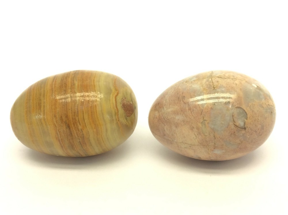 2 Agate Natural Stone Marble Round Eggs Oval Layered Rock Decorative Objects Art
