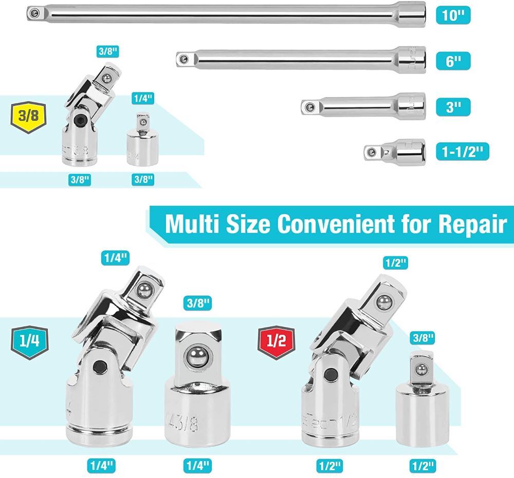 DURATECH Socket Accessory Kit/Drive Tool Accessory Set w/EVA Foam Tool Organize