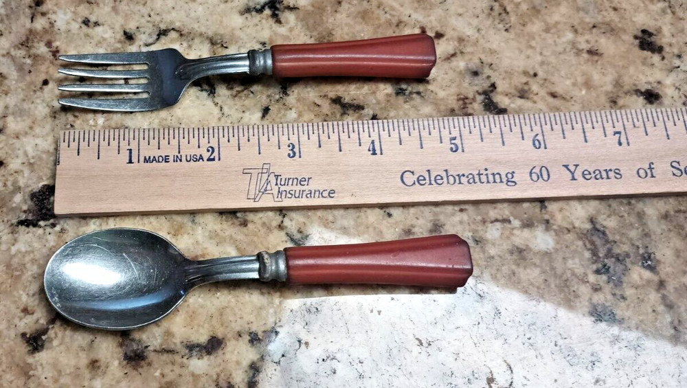 Vintage Bakelite Childs Utensils Fork and Spoon
