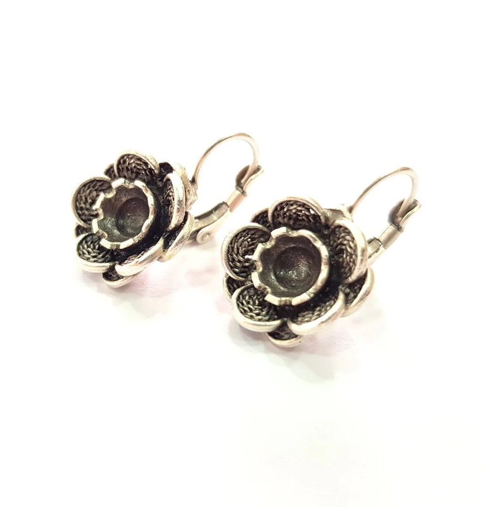 Flower Dangle Forest Earring Blank Base Settings Silver Resin Cabochon inlay