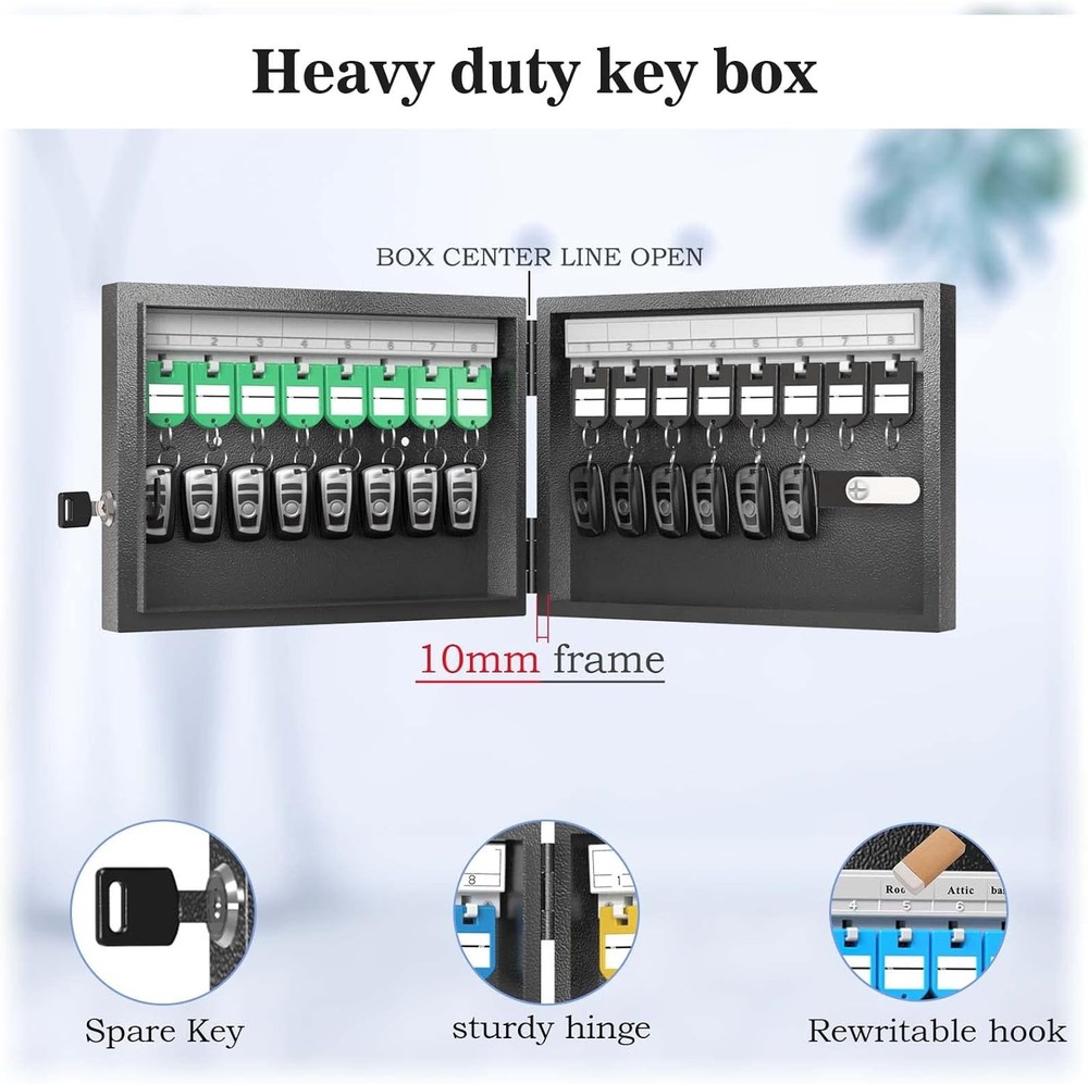Key Lock Box, Wall Mount Cabinet with 16 Key Tags & Combination Lock