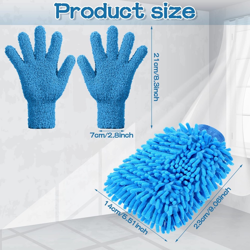 Dusting Gloves 6Pcs, Microfiber Cleaning Mitt For Auto Detailing, Blue