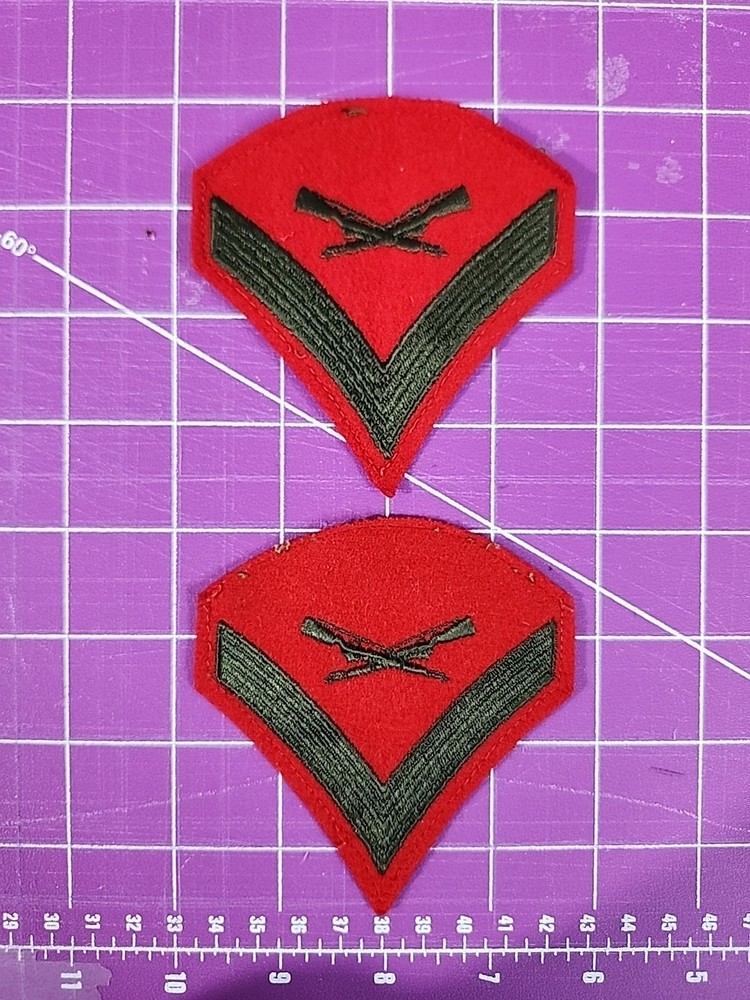 USMC Lance Corporal E-3 Green on Red Embroidered Chevrons