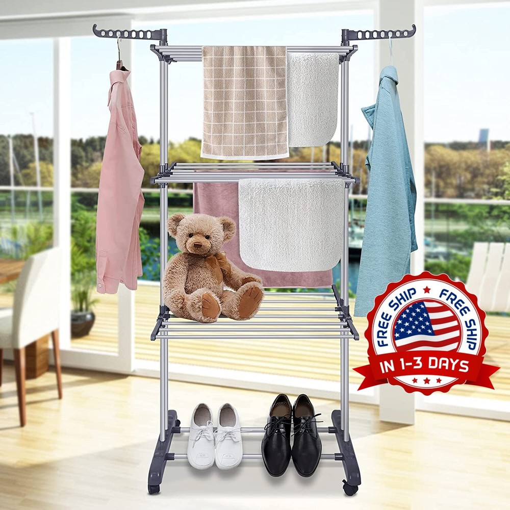 Rolling Clothes Drying Rack Laundry Rack Foldable Tendedero Para Secar La Ropa