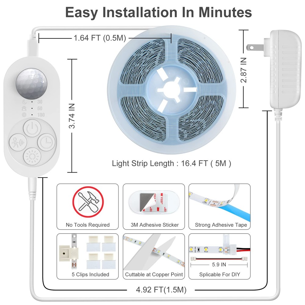 Motion Under Cabinet Light, Plug-in Under Cabinet Lighting with Dimmer, Delay...
