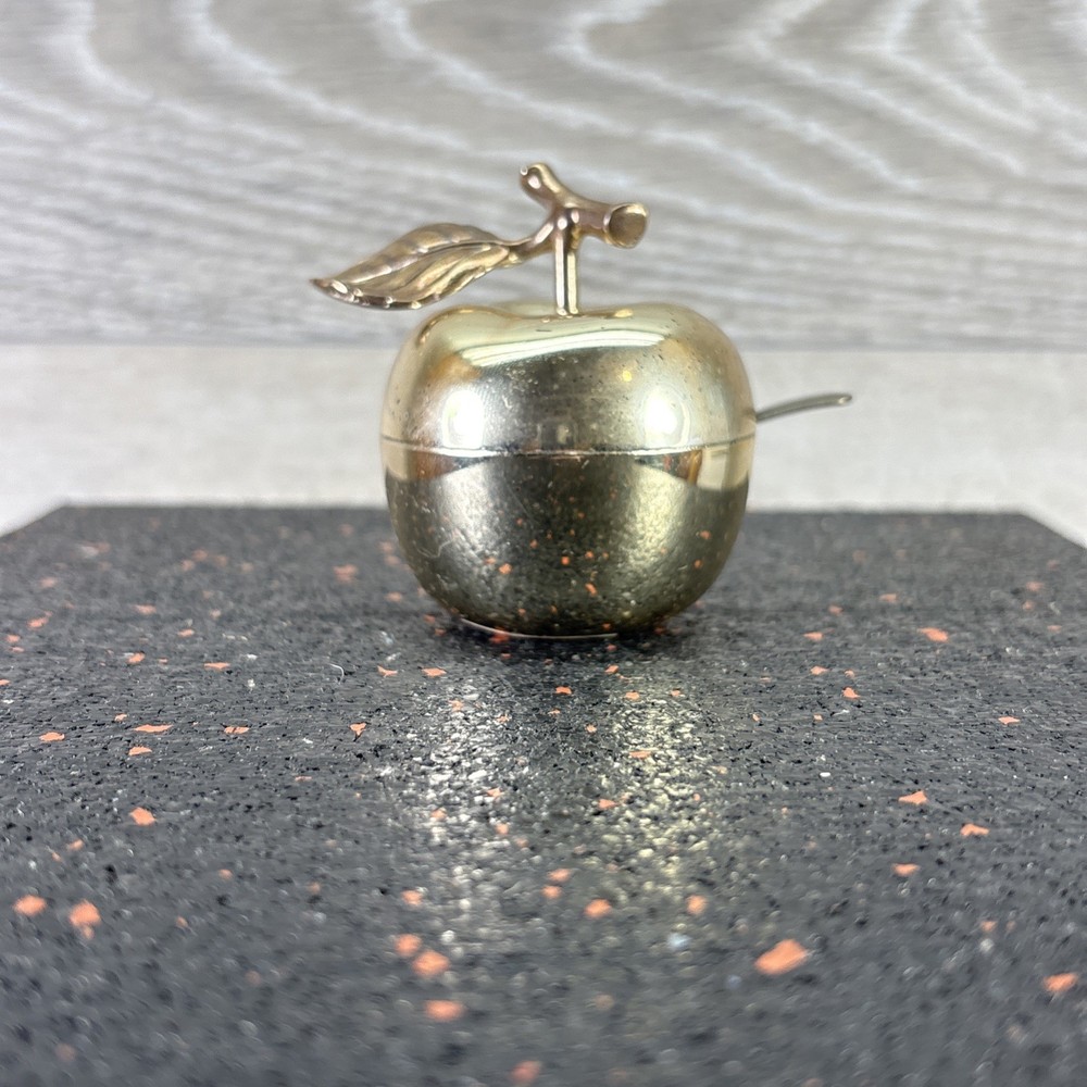 Vintage Silver Plate Apple for  Sugar Or Salt Bowl With Spoon Condiment Jar