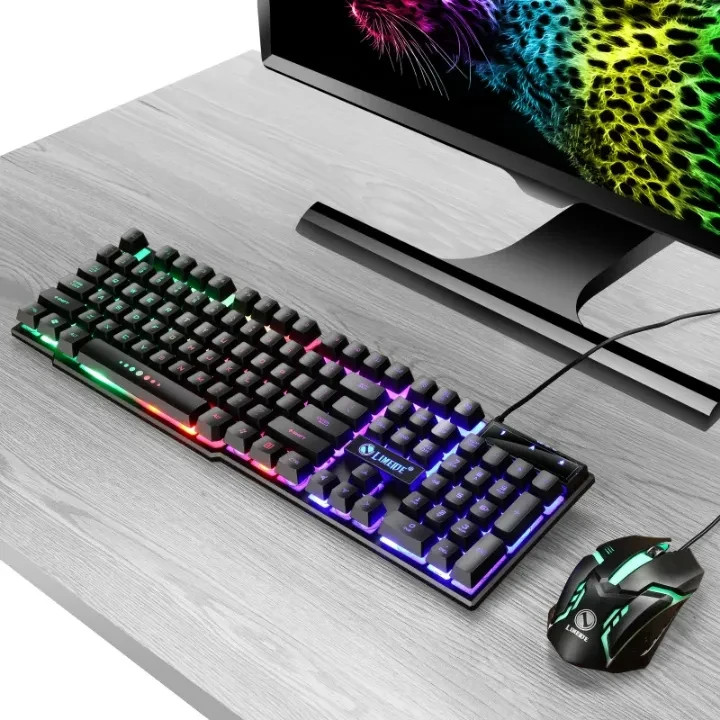 Computer Desktop Gaming Keyboard and Mouse Mechanical Feel LED Light Backlit