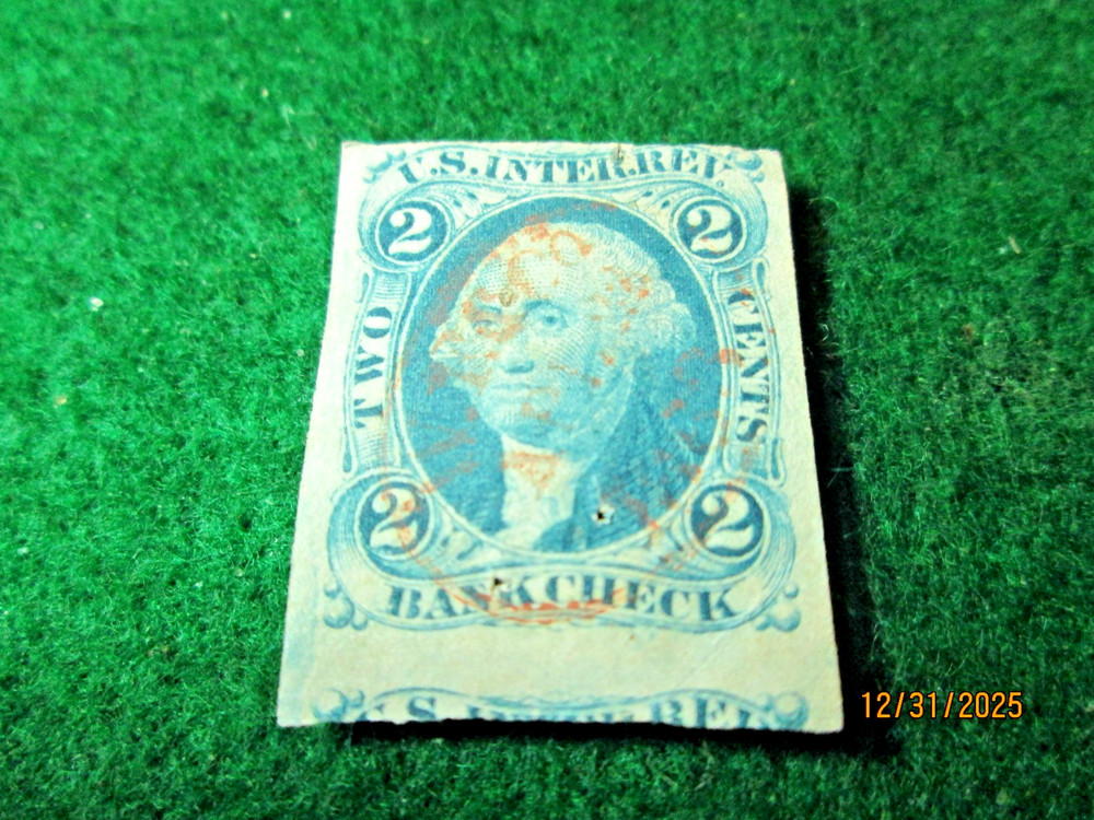 "ERROR STAMP" 2 CENT IMPERFORATED BANK CHECK STAMP.