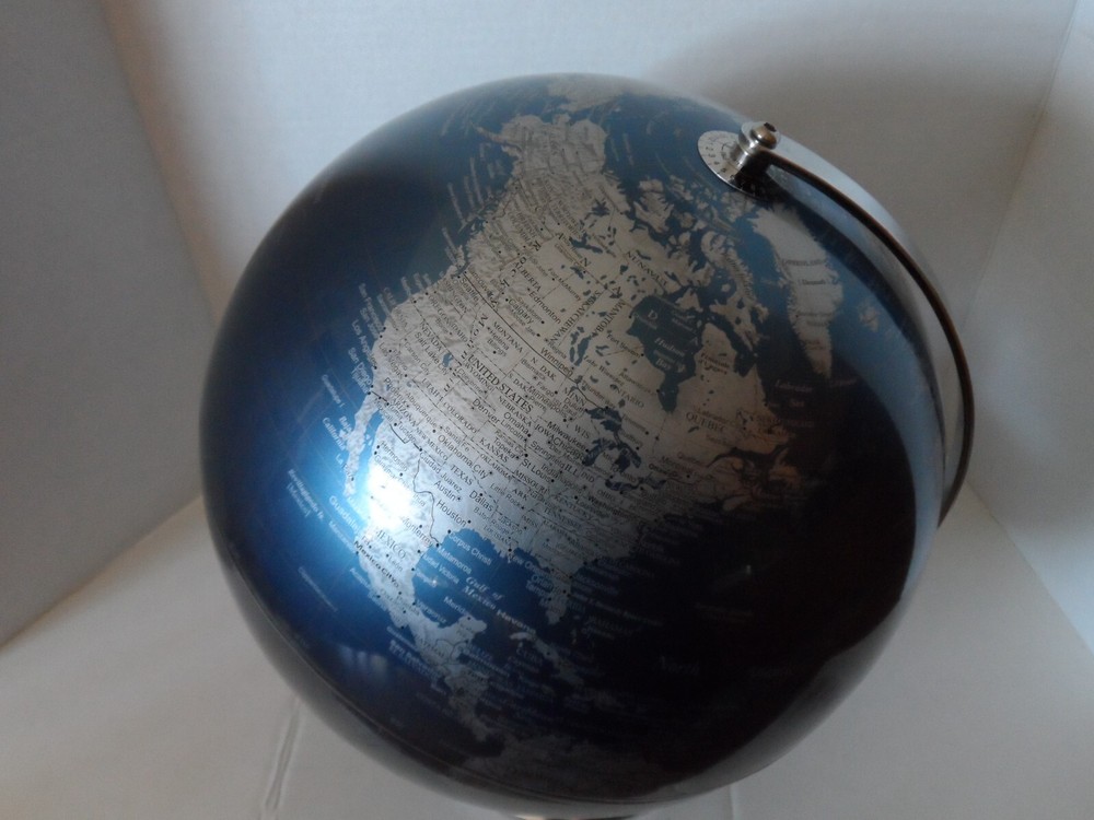 12" Metallic Blue and Silver Rotating Globe
