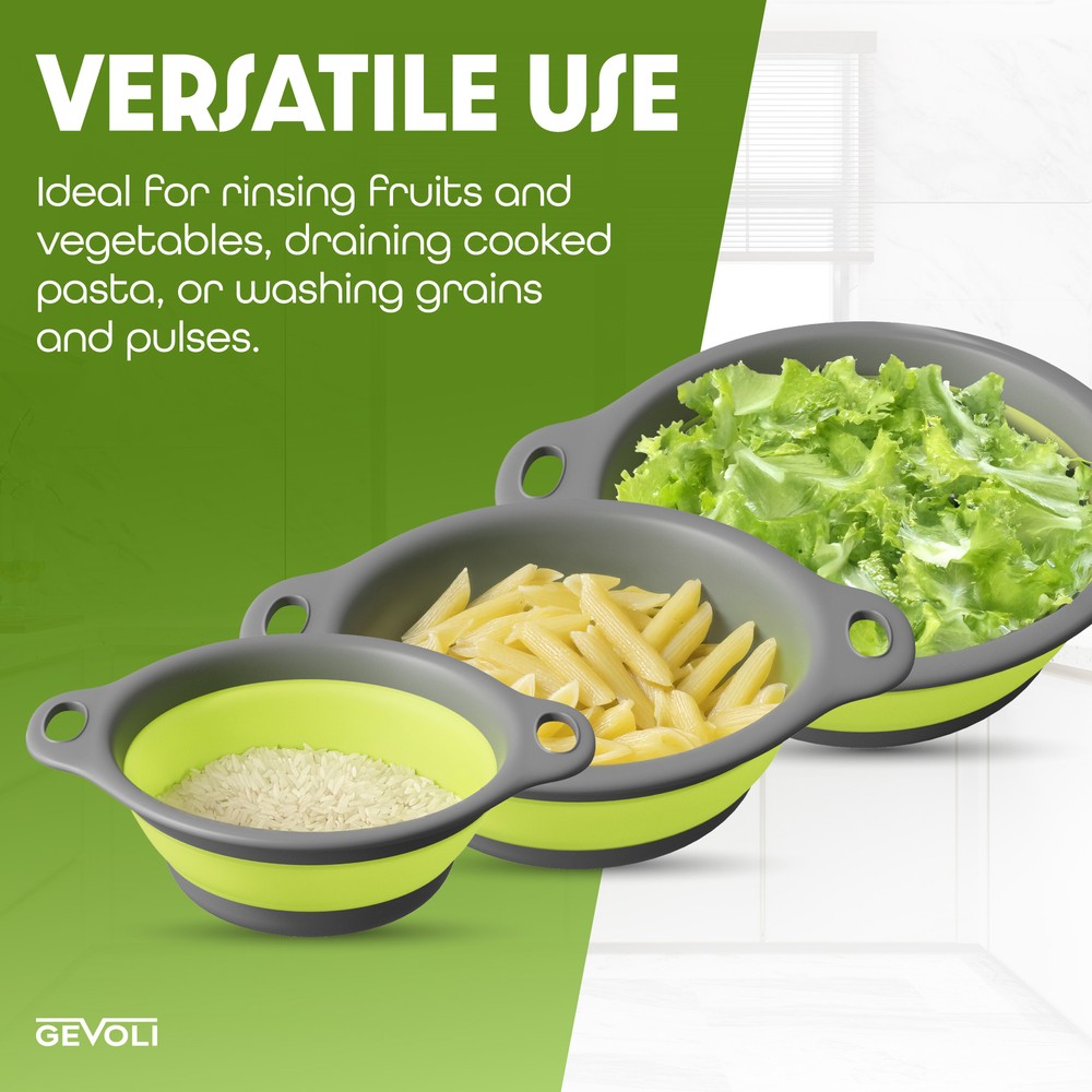 Gevoli Collapsible Colander with Draining Tray - 3 Pack