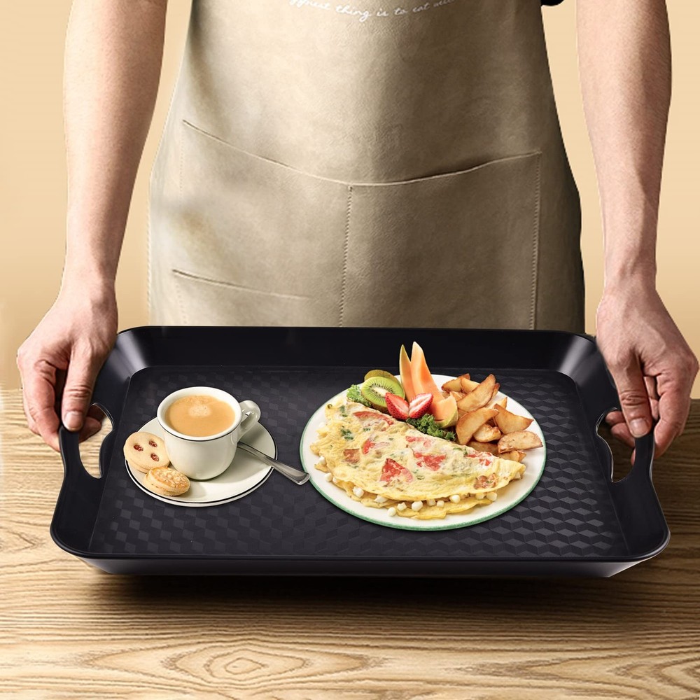 Plastic Tray with Handles, 2 Pack Multi-Purpose Rectangular Large, Black-a
