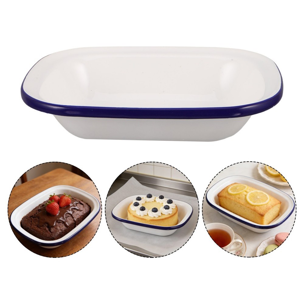 White Enamel Baking Pan Cake Tray Rectangle Coated Bakeware Baked